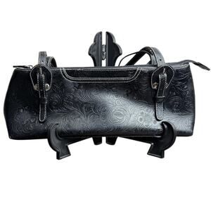 Women's Black Tooled Shoulder Hand Bag Purse - Size: 14w x 5h x 3.75d